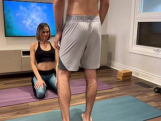 Tie the knot gets fucked together with creampie in yoga pants while nimble out of doors exotic husbands friend